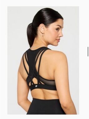 Fabletics Black Strappy Mesh-Back Sports Bra